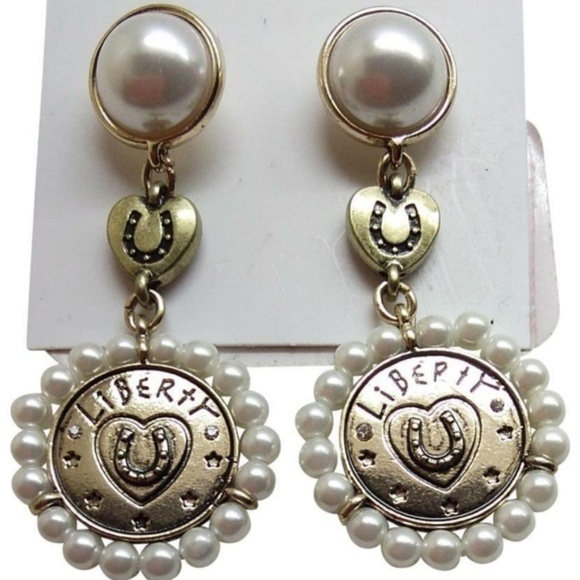 Betsey Johnson Jewelry - Betsey Johnson LIBERTY HORSESHOE DROP EARRINGS